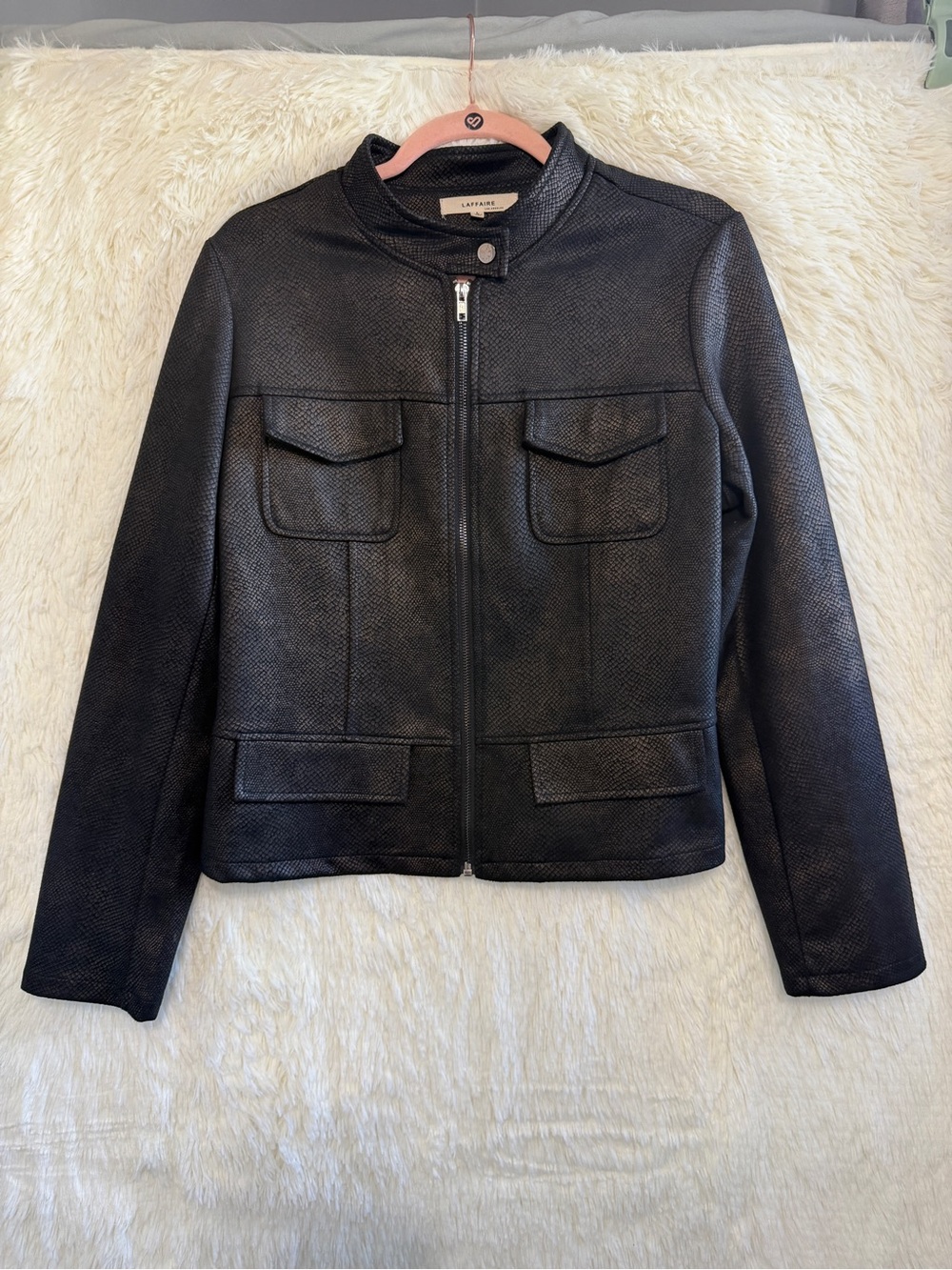 Laffaire Womens Edgy Textured Moto Jacket Size L Black Brown Indie Sleaze Rocker